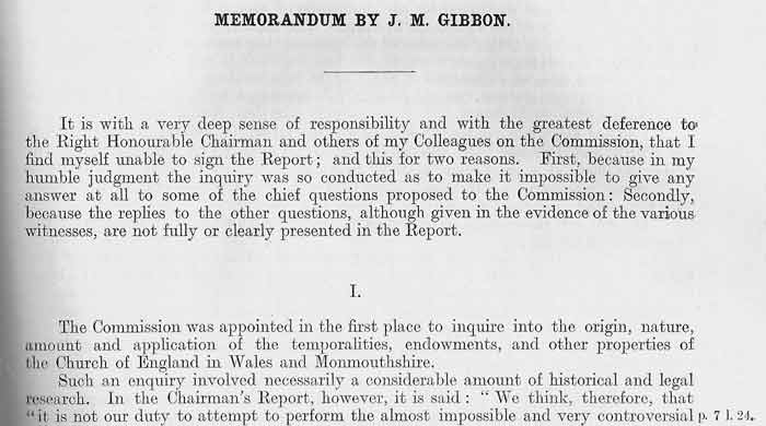 Memorandum of the Reverend J. Morgan Gibbon